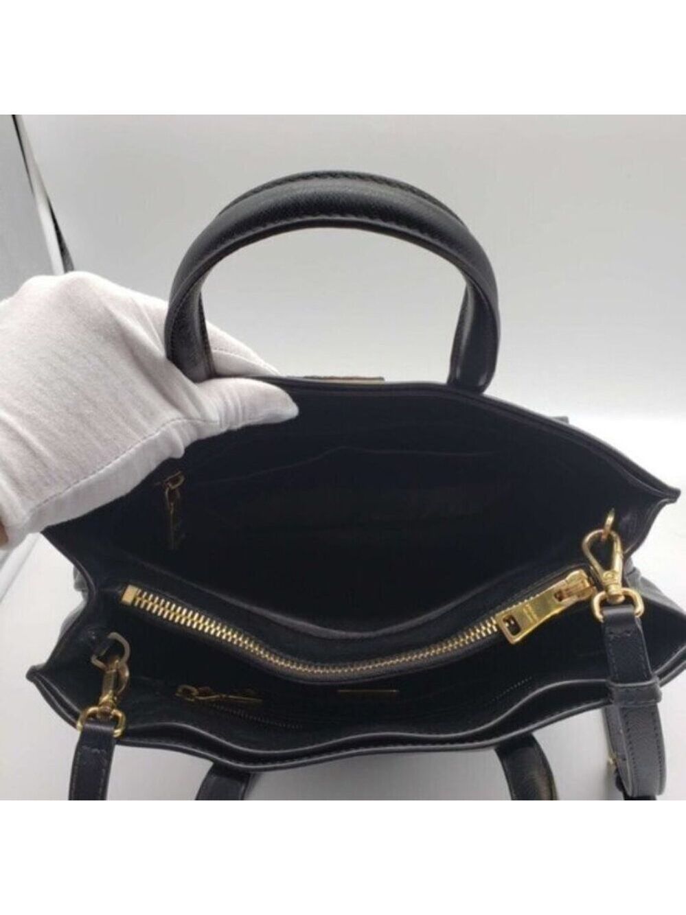 Prada Saffiano Triple Pocket Nero Black Shoulder Bag - Picture 10 of 16